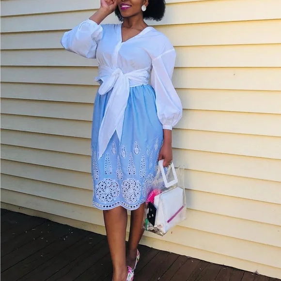 White and Blue Embroidered Skirt - Picture 1 of 2
